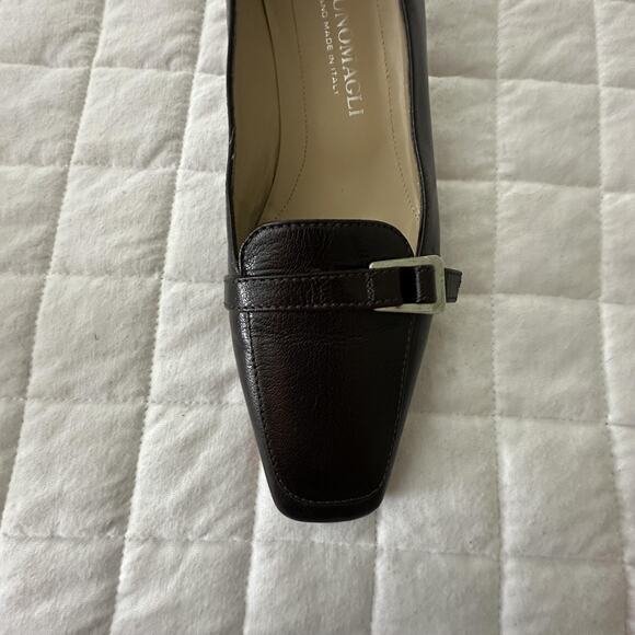 BRUNO MAGLI Pump Womens 37 US 6.5 Black Leather Square Toe Buckle Block Heel - Picture 5 of 15